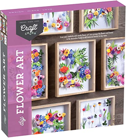 Craft Crush – DIY Flower Art Craft Kit – Arrange Pre-Cut Paper Flowers and Foliage to Create a One-of-a-Kind Framed Arrangement