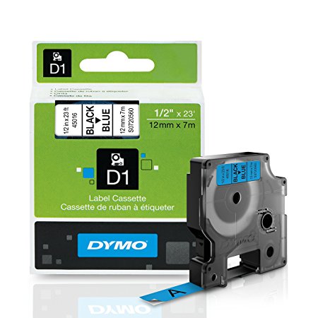 DYMO Standard D1 45016 Labeling Tape ( Black Print on Blue Tape , 1/2'' W x 23' L , 1 Cartridge)
