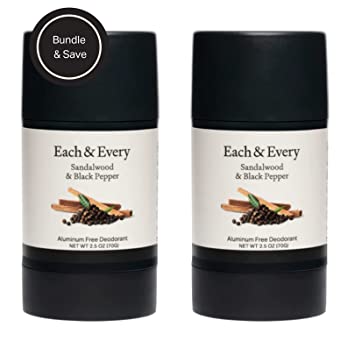 Each & Every 2-Pack Natural Aluminum-Free Deodorant for Sensitive Skin with Essential Oils, Plant-Based Packaging (Sandalwood & Black Pepper, 2.5 Ounce (Pack of 2))