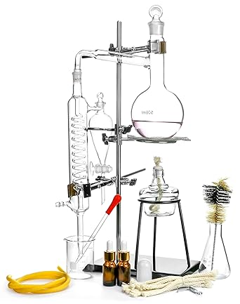 QWORK 500ml Distillation Apparatus Kit, Essential Oil Distillation Apparatus Kits, 3.3 Boro Glass Organic Chemistry Glassware Kit, 24/40 Joint, Separating Funnel Water Distiller Purifier