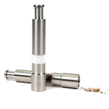 Set of 2 Stainless Steel Spring Action Salt and Pepper Mills/Grinders
