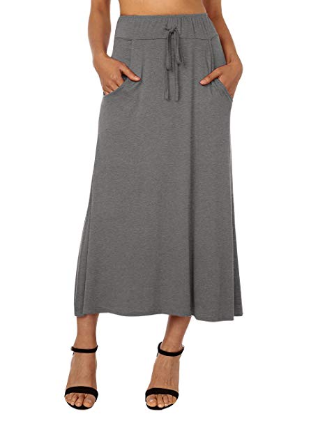 DJT Women's High Waist Flared Skirt Pleated Midi Skirt with Pocket