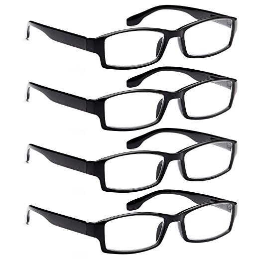 ALTEC VISION 4 Pack Spring Hinge Black Frame Readers Reading Glasses for Men and Women - 2.00x