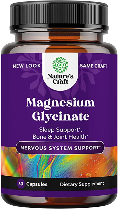 Magnesium Glycinate Capsules Mineral Supplement - Calming Magnesium Supplement for Women and Mens Natural Sleep Aid Immune Support Bone Health Mood Support Heart Health and Muscle Recovery - 60 Count