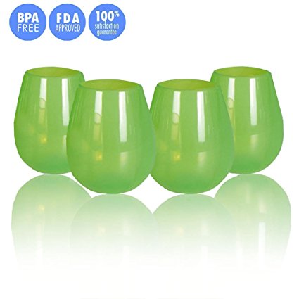 JYPC Unbreakable Silicone Stemless Wine Glasses, 12 oz, Green (Set of 4)