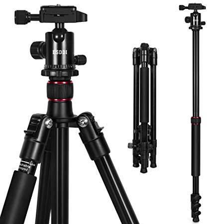 Camera Tripod, ESDDI 62.6"Aluminum Alloy Tripod with Monopod and 360 Degree Ball Head, Professional Camera Tripod Compatible for Canon, Nikon, Sony, Samsung, Olympus&Panasonic, Weight: 2.97lbs/1.35Kg