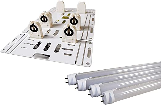 Pre-wired 8 Ft T12 T8 LED Conversion Upgrade Retrofit Kit - Single Pin Fluorescent to 4 Light LED Kit (8) Non Shunted Lamp Holders, (4) Double Ended 4 Ft. LED T8 Tubes - Garage Commercial (5000K)