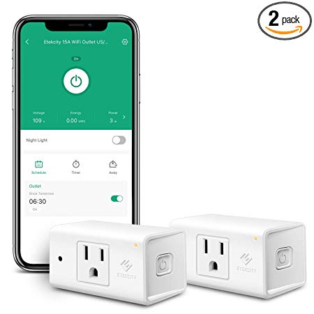 Etekcity Nightlight Smart Plug, Slim Design ESW15 WiFi Outlet (2 Pack), 15A, 1800w, With Overheat Protection, ETL Listed, Compatible with Alexa and Google Assistant, White