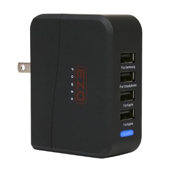 EZOPower 20W 4-Port 4A High Output USB Wall Travel Charger Adapter - Black