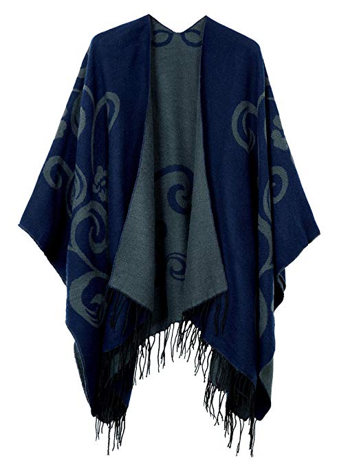 Urban CoCo Women's Printed Tassel Open front Poncho Cape Cardigan Wrap Shawl