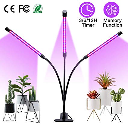 Winjoy Grow Light, 30W LED Grow Lamp Bulbs Plant Lights Full Spectrum, Auto ON & Off with 3/6/12H Timer 5 Dimmable Levels Clip-On Desk Grow Lamp, Triple Head Adjustable Gooseneck for Indoor Plants