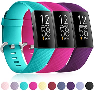 Maledan Compatible with Fitbit Charge 3 and Fitbit Charge 4 Bands for Women Men, Large, 3 Pack Plum/Teal/Rose Pink