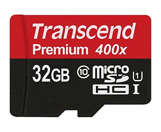 Transcend 32GB MicroSDHC Class 10 UHS-1 Memory Card with Adapter up to 60MB/s (TS32GUSDU1PE)