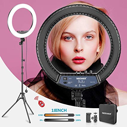 Neewer RL-18II Bi-color 18-inch LED Ring Light with Stand 55W 3200-5600K Dimmable Light with Max. 61.8inch Stand and Carry Bag for Live Stream Makeup Selfie YouTube Video Shooting(Adapter Not Include)