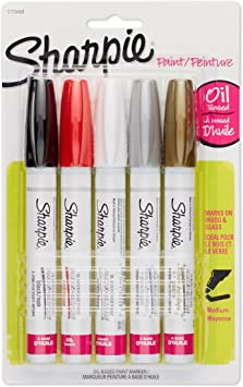 Sharpie Oil-Based Paint Markers, Medium Point, Assorted & Metallic Colors, 5 Count - Great for Rock Painting