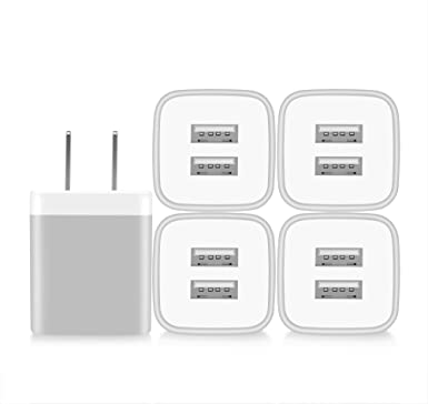 Power-7 USB Wall Charger, 5-Pack 2.1A/5V Dual Port USB Cube Power Adapter Charger Plug Charging Block Compatible with iPhone 11/Xs Max/XR/X/8/8 Plus/7/6S/6 Plus, Samsung, LG, Moto, Android Cell Phones