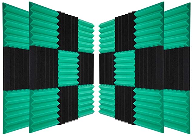 48 Pack Acoustic Panels Soundproof Studio Foam for Walls Sound Absorbing Panels Sound Insulation Panels Wedge for Home Studio Ceiling, 2" X 12" X 12", Black (48PCS, Black&Green)