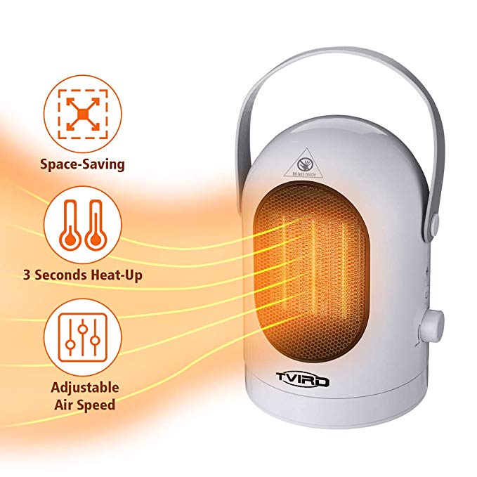 Tvird Fan Heater, 600W Portable Heater, Electric Heater, Automatic Oscillation Ceramic Heater, 3s Fast Heating, Heater & Cooler Settings, Over-heat & Tip-over Protection for Home, Office, Bedroom
