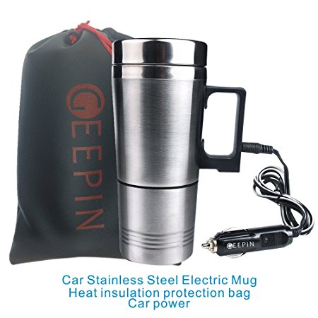 GEEPIN Car Stainless Steel Electric Mug, Applicable to the Boiling Water, Coffee, Milk, Boiled Eggs and Tea.