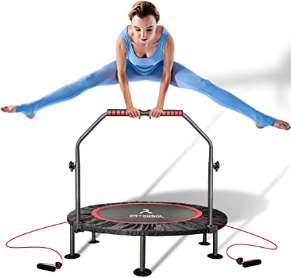 arteesol Mini Trampoline 40-inch Rebounder Indoor Foldable Noiseless Small Trampoline with Safety Pad, Adjustable Foam Handle for Kids Adults Outdoor Exercise Fitness Trampoline