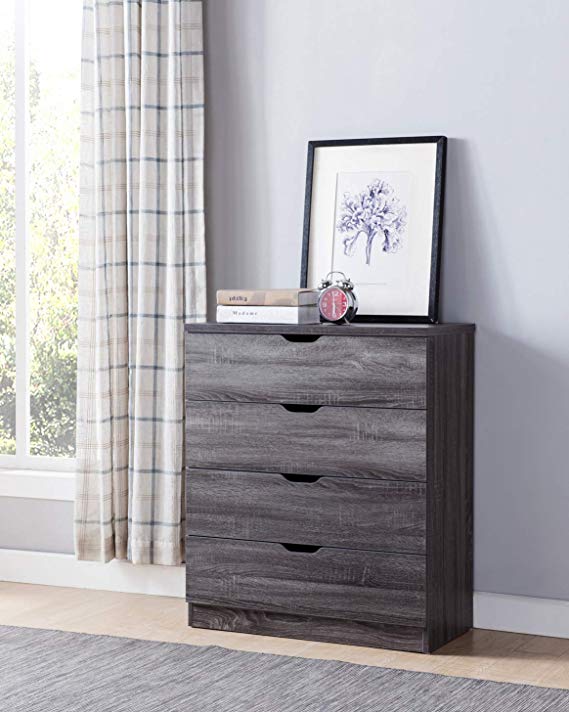 SMART HOME K16076 Contemporary 4 Drawer Chest Dresser, Distressed Grey Color, Dresser for Bedroom