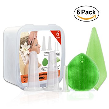 Facial Cupping Therapy Set - Include 2 Face Cuppings,2 Eye Cuppings,Facial Cleaning Brush & Bamboo Fiber Towel