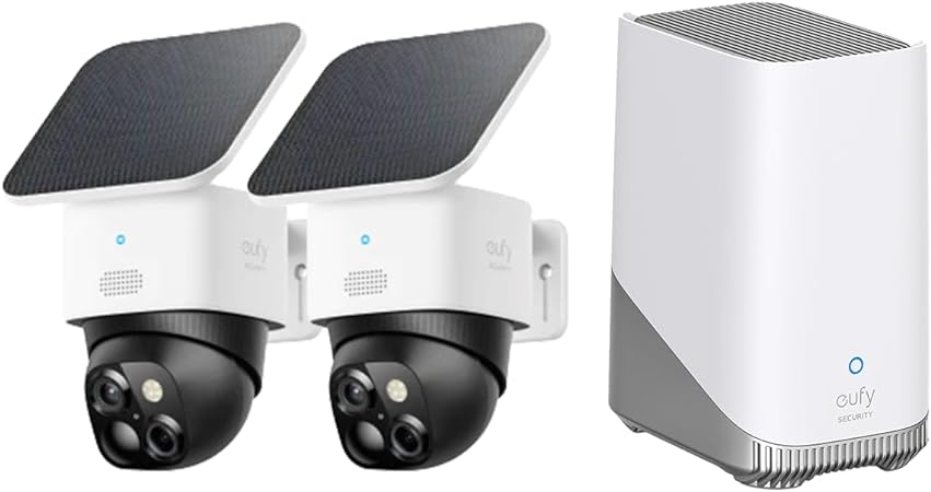 eufy Security SoloCam S340 2-Cam Pack with HomeBase S380 (HomeBase 3), Solar Security Camera, Wireless Outdoor Camera, 360° Pan & Tilt Surveillance, No Monthly Fee, HomeBase S380 Compatible