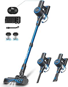 FABULETTA Cordless Vacuum Cleaner for Home, 30Kpa Lightweight Vacuum with 45Min Detachable Battery, 400W Brushless Motor, 6 in 1 Stick Vacuum for Hardwood Floors and Carpet Pet Hair Car（Blue）