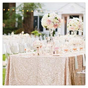 SoarDream Sequin Tablecloth 50x80 inch Champagne Blush Glitter Tablecloth Wedding Table Linen