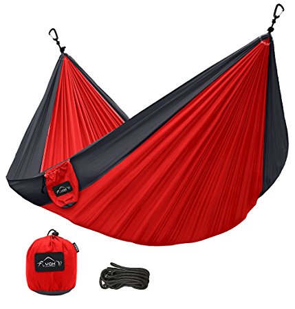 YAKOUTFITTERS Camping Hammock - Ultralight Portable Nylon Parachute Hammocks for Backpacking, Travel, Camping, Beach, Aluminum Wiregate Carabiners Included