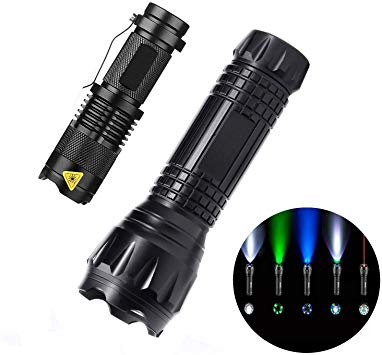 Ulako Tactical LED Flashlight With 5 Options,Bright LED Light,Red UV Blacklight, Green Light and Magnetic Bottom for Hunting Camping Hiking