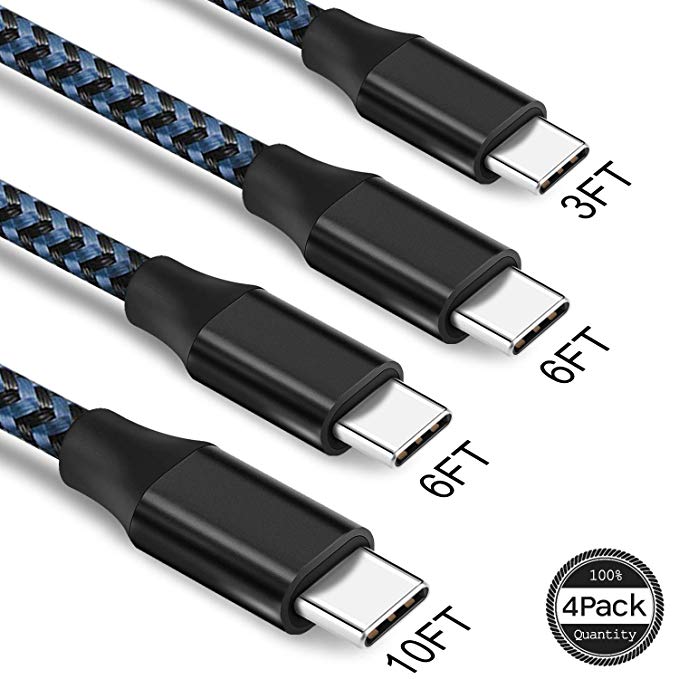 ONSON USB Type C Cable, 4Pack 3FT 2X6FT 10FT Nylon Braided USB A to USB C Charger Cable Fast Charging Cord Samsung Galaxy S9 S8 Plus Note 9/8, LG G5 G6 V30, Nexus 5X/6P,Google Pixel XL-Blue