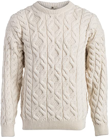 Boyne Valley Knitwear Men's Supersoft Cable Knit Merino Wool Sweater