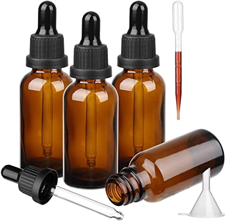 Amber Glass Dropper Bottle with Glass Pipette, 4 X 50ml Glass Eye Dropper Bottles Refillable for Essential Oil Aromatherapy Blends