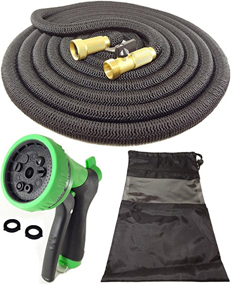 DT ULTRALIGHT Garden Hose NEVER KINKS with SOLID BRASS Fittings and Valves, NO LEAKS, STRONG and DURABLE, BIG 9 Spray Nozzle, Storage Bag and Lifetime Guarantee