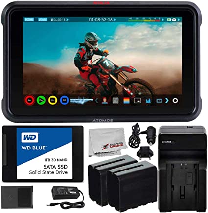 Atomos Ninja V 5" 4K HDMI Recording Monitor with WD Blue SSDmini (1TB) Essential Bundle – Includes: 2X Rechargeable Lithium-Ion Battery   Battery Charger   Microfiber Cleaning Cloth