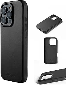 Mujjo Leather Phone Case - Fits iPhone 16 Pro - MagSafe Compatible - Premium European Leather - Enhanced Phone & Camera Lens Protection - Crafted with Recycled Material - Slim Profile - Black