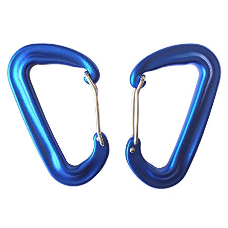YOMOSI 11KN Aluminum Wire Gate Carabiners(Set of 2) 2400-pound Rated for Hammocks camping climbing hiking and utility (BLUE)