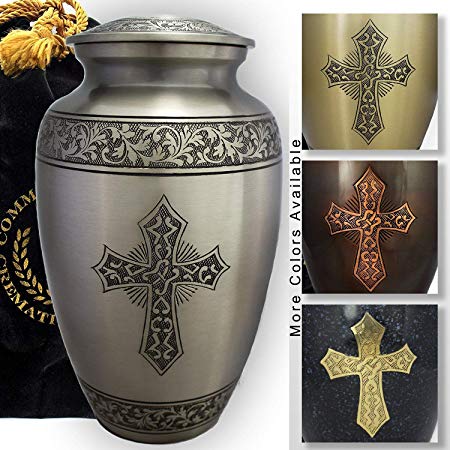 Love of Christ, Silver, Urns for Ashes Funeral, Burial, Niche or Columbarium Cremation Urns for Adult Ashes, 100% Brass, Large, Adult