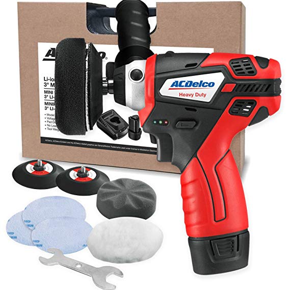 ACDelco G12 Series 12V Cordless 3" Mini Polisher Tool Set with 2 Li-ion Batteries, Charger, and Accessory Kit, ARS1212