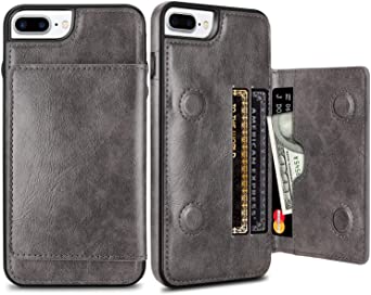SAMONPOW Wallet Case for iPhone 7 Plus with Card Holder Dual Layer Premium Leather Magnetic Clasp Kickstand Shockproof Protective Cover Case for iPhone 7 Plus iPhone 8 Plus 5.5 inch,Retro Gray