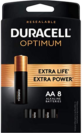 Duracell Optimum AA Batteries | Premium Double A 1.5V Alkaline Battery | Convenient, Resealable Package | Made in USA | 8 Count