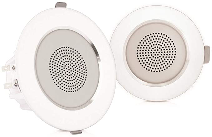 Pyle 4” Pair Flush Mount in-Wall in-Ceiling 2-Way Home Speaker System Built-in LED Lights Aluminum Housing Spring Clips Polypropylene Cone & Tweeter 2 Ch Amplifier 160 Watts (PDICLE4)