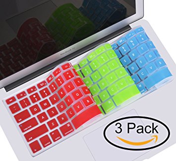 VCOO 3 Pack Keyboard Cover Silicone Skin for MacBook Air 13" and MacBook Pro 13" 15" 17" (with or w/out Retina Display) iMac -(Blue / Green / Red)