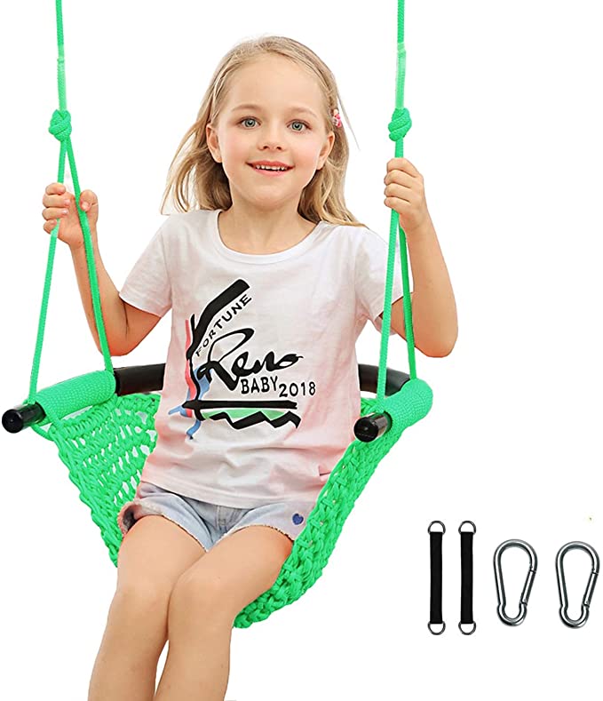 Kids Swing Seat-Outdoor Tree Swing with Hanging Straps. Great for Playground Swing, Backyard, Porch and Playroom (Green)