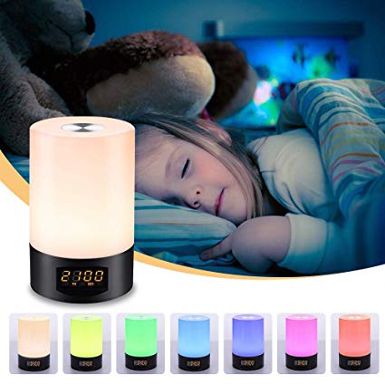 SOLMORE LED Wake Up Light Alarm Clock Sunrise Simulation Alarm Clock Lamp with 7 Colors Night Light Bedside Table Lamp Dimmable LED Mood Light, 6 Nature Sounds,3 Brightness, Touch Control, USB Charger