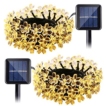 Qedertek Solar String Lights Flower, 2 Pack 22ft 50 LED Waterproof Outdoor Decoration Lighting for Patio, Lawn, Garden, Christmas, and Holiday Festivals ( Warm white)