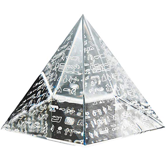 Waltz&F 60mm Crystal Pyramid Figurine Collectible,Glass Pyramid Paperweight with Egyptian Silver Character