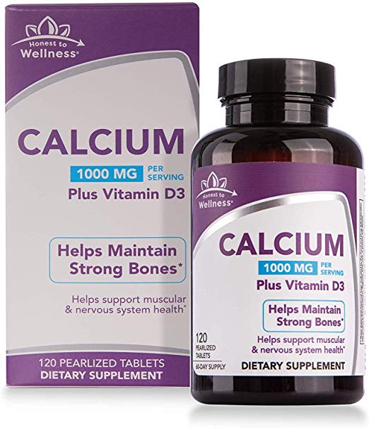 Calcium Supplement with Vitamin D3 - Bone Strength Support by Honest To Wellness for Muscular and Nervous System Health – 1000MG – 120 Count