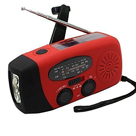 LECASE Emergency Hand Crank Self Powered AM/FM/WB(NOAA) Solar Weather Radio with LED Flashlight, 1000mAh Power Bank Charger for USB Devices, iPhone, Smart Phones,- Red